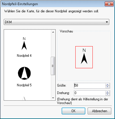 Nordpfeileinstellungen für die Feature Karte DKM