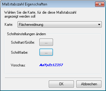 Maßstabszahleinstellungen für die Feature Karte Flächenwidmung