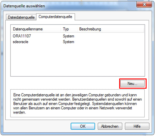 Neue Datenquelle erstellen Neue Datenquelle erstellen