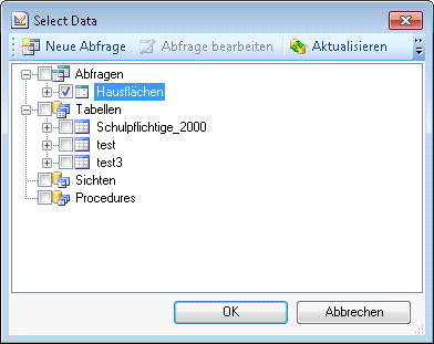 Neu erstellte Abfrage als Datenquelle hinzufügen Neu erstellte Abfrage als Datenquelle hinzufügen