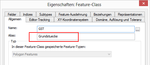 Vergabe eines Alias für die FeatureClass Vergabe eines Alias für die FeatureClass