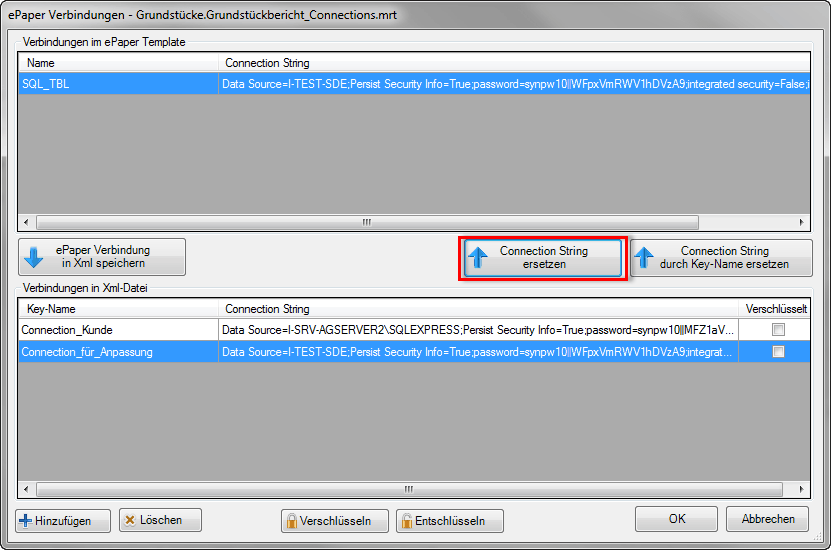 Verbindung wählen - Connection String ersetzen