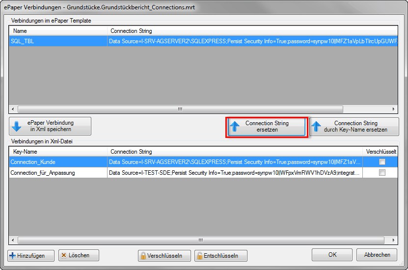 Connection String ersetzen