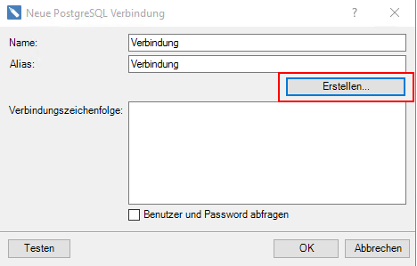 Neue PostgreSQL-Verbindung anlegen Neue PostgreSQL-Verbindung anlegen