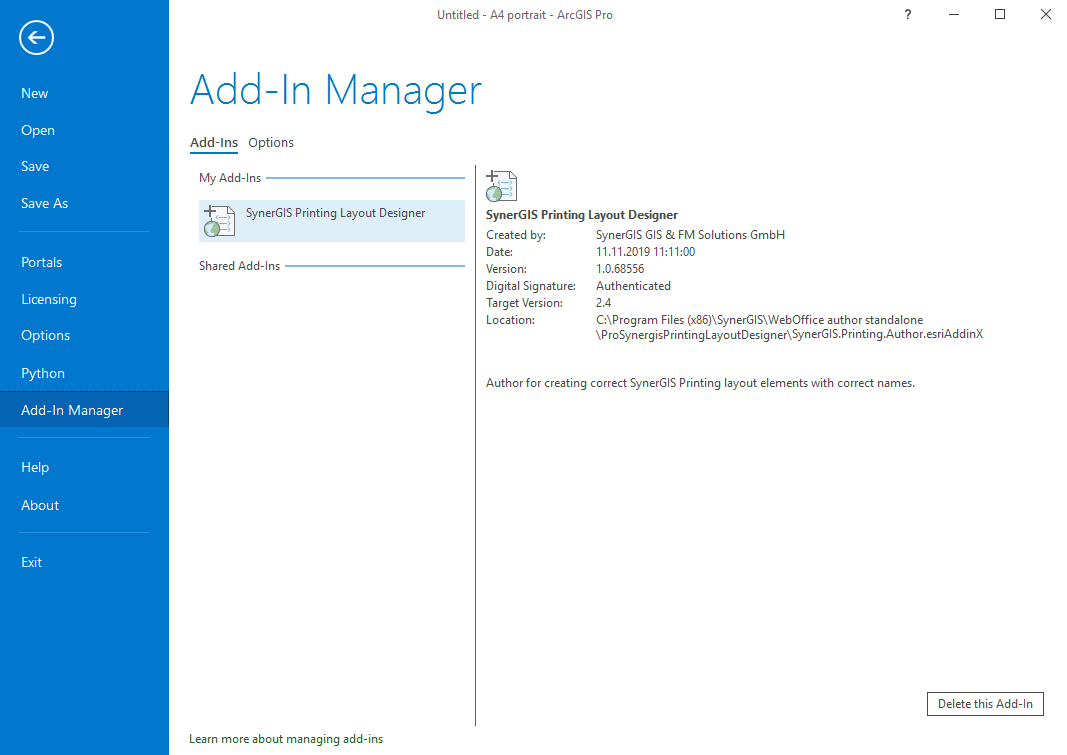 ArcGIS Pro - Add-In Manger