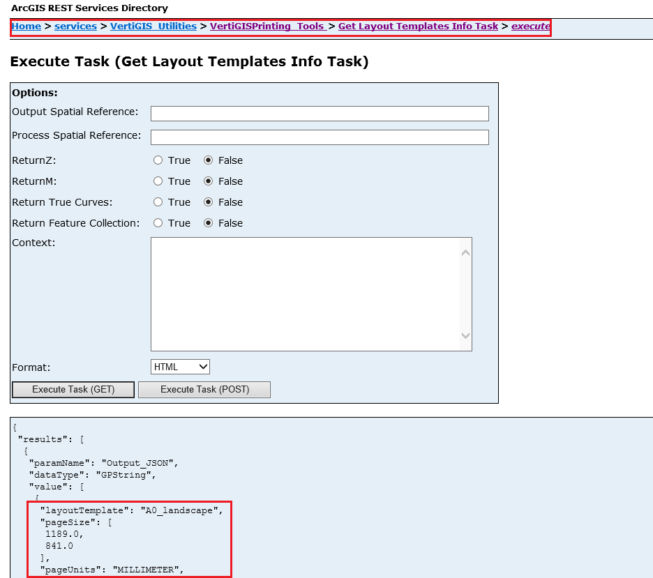 ArcGIS REST Interface - Get Layout Templates Info Taks ArcGIS REST Interface - Get Layout Templates Info Taks