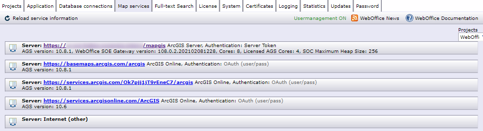 SynAdmin map services tab SynAdmin map services tab