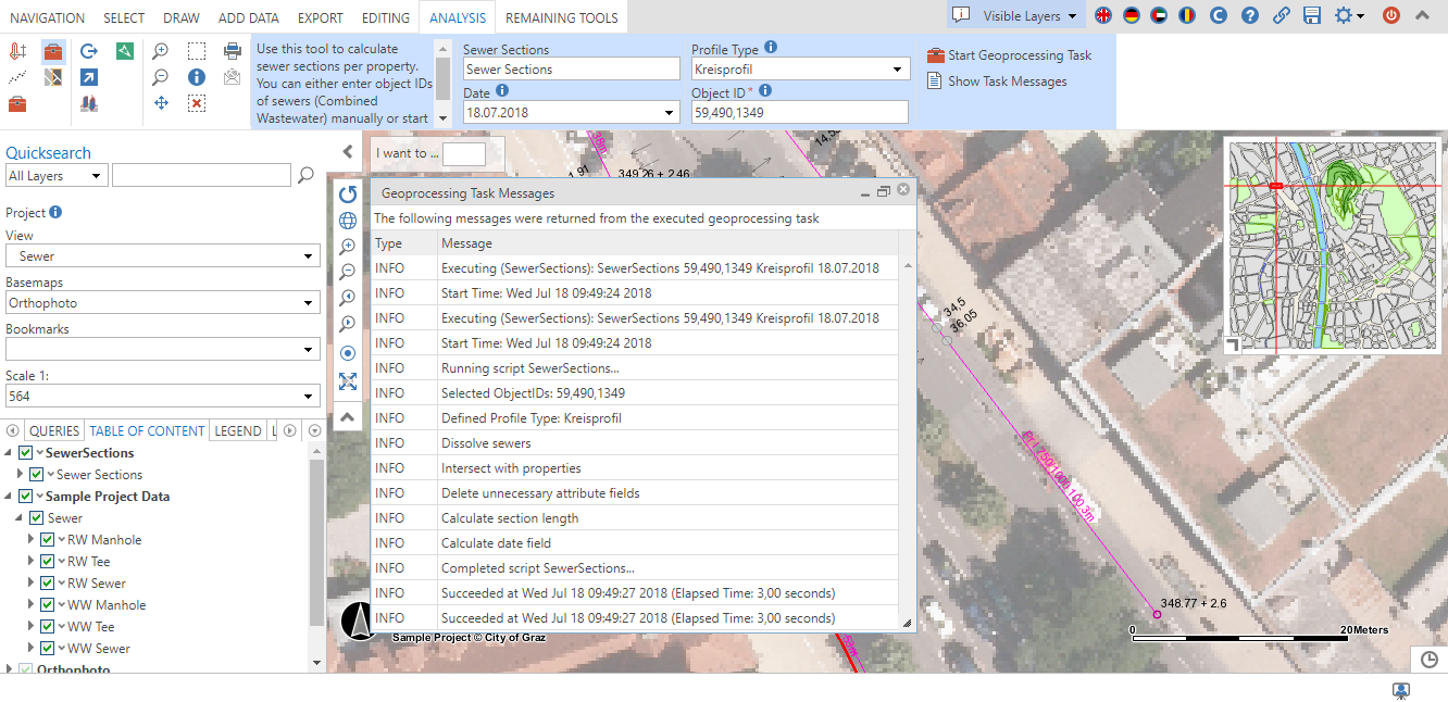 Example of the returned messages after the execution of a geoprocessing tool in the WebOffice core client Example of the returned messages after the execution of a geoprocessing tool in the WebOffice core client
