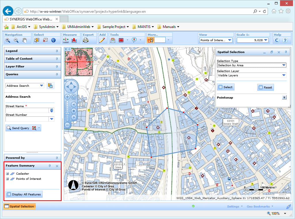 Feature summary representing results of a multiple layer selection