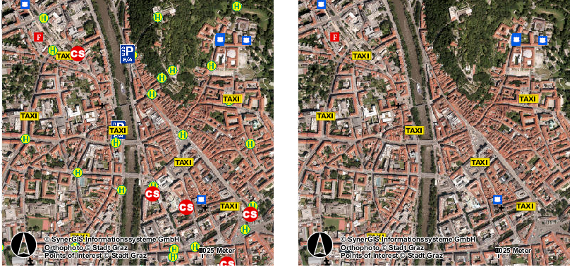 Map without filter (left) - map with filter for taxis (right)