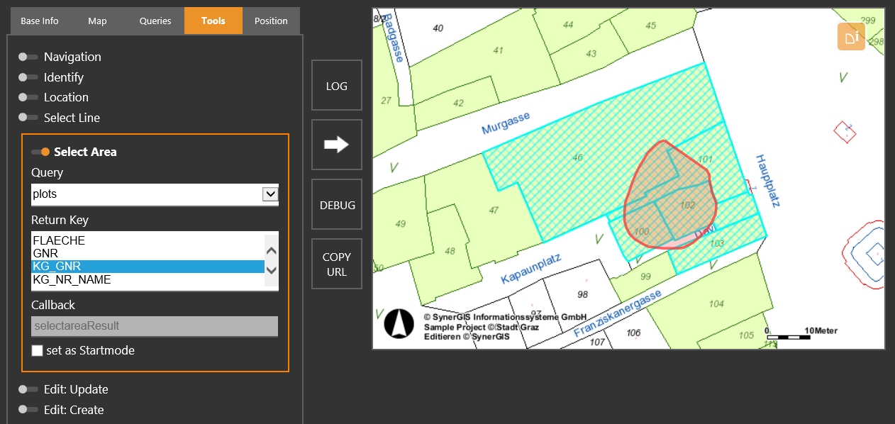 WebOffice map widget testcontainer - Select Area