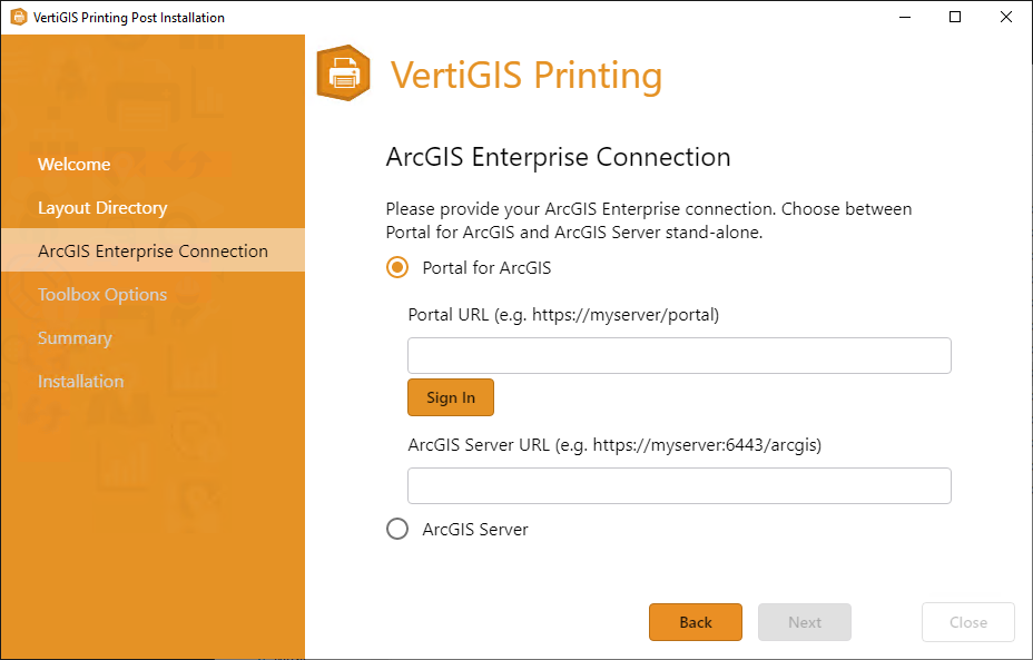 Selection of a ArcGIS Enterprise connection to Portal for ArcGIS Selection of a ArcGIS Enterprise connection to Portal for ArcGIS
