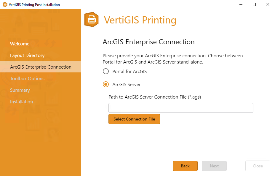 Selecting a ArcGIS Enterprise connection to a ArcGIS Server standalone server Selecting a ArcGIS Enterprise connection to a ArcGIS Server standalone server