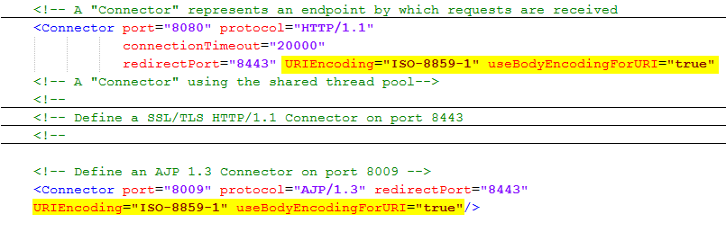 Adaptations in file "server.xml" by Apache Tomcat Adaptations in file "server.xml" by Apache Tomcat