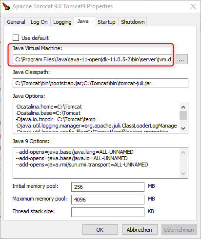 Adjustment of the Java JDK path in the settings of Tomcat Adjustment of the Java JDK path in the settings of Tomcat