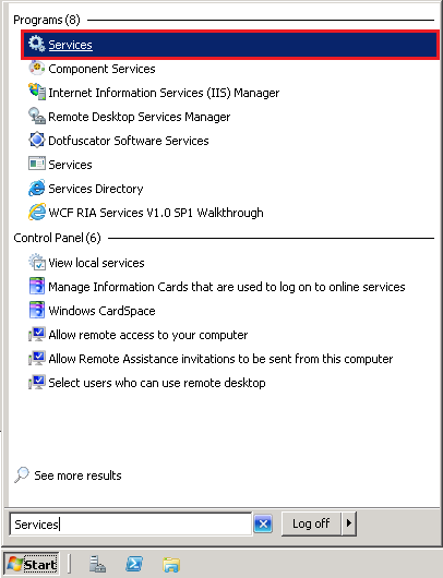 Open Windows Services from the start menu Open Windows Services from the start menu