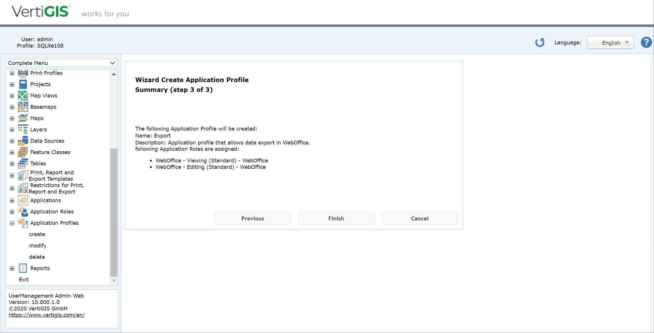 Modify an application profile - step 3
