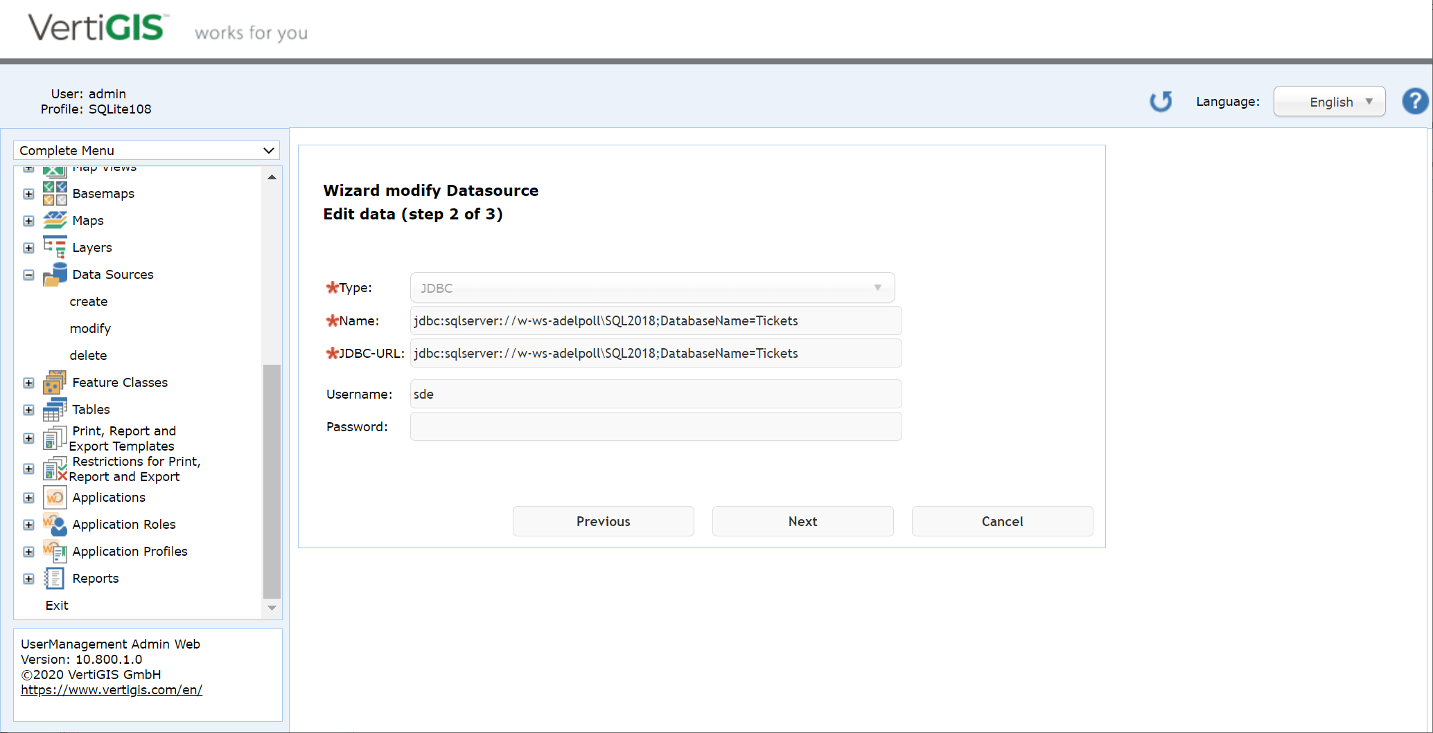 Modify a data source - step 2