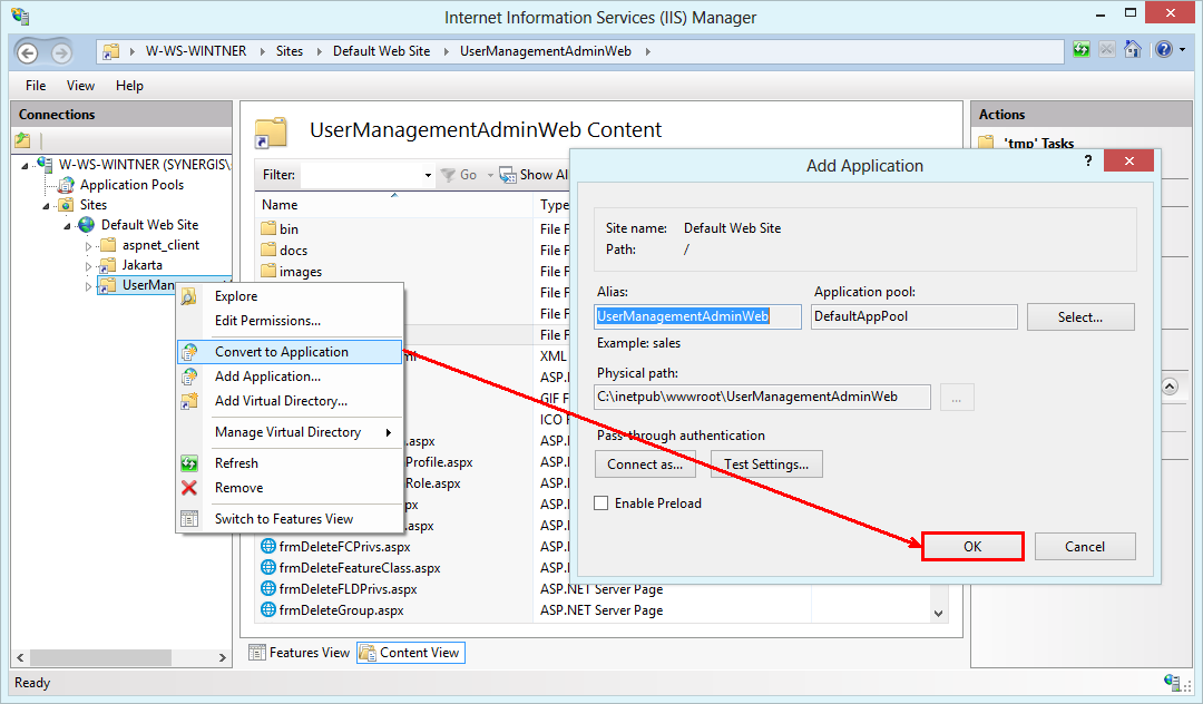 Convert the virtual directory into an application Convert the virtual directory into an application
