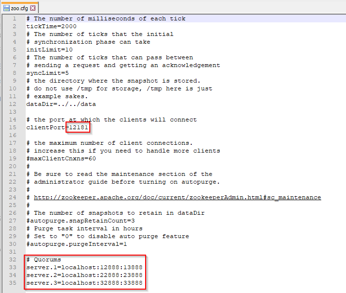 Configuration in "zoo.cfg" file