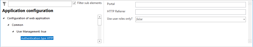Authentication type HTTP configuration