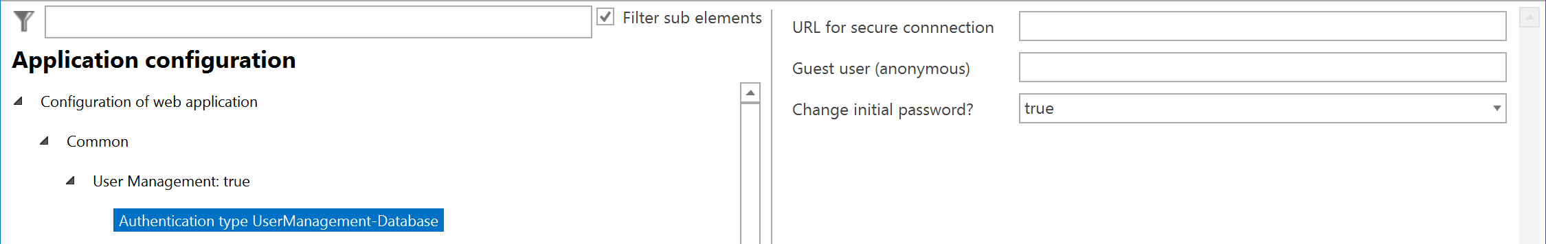 Authentication type UserManagement-Database configuration Authentication type UserManagement-Database configuration