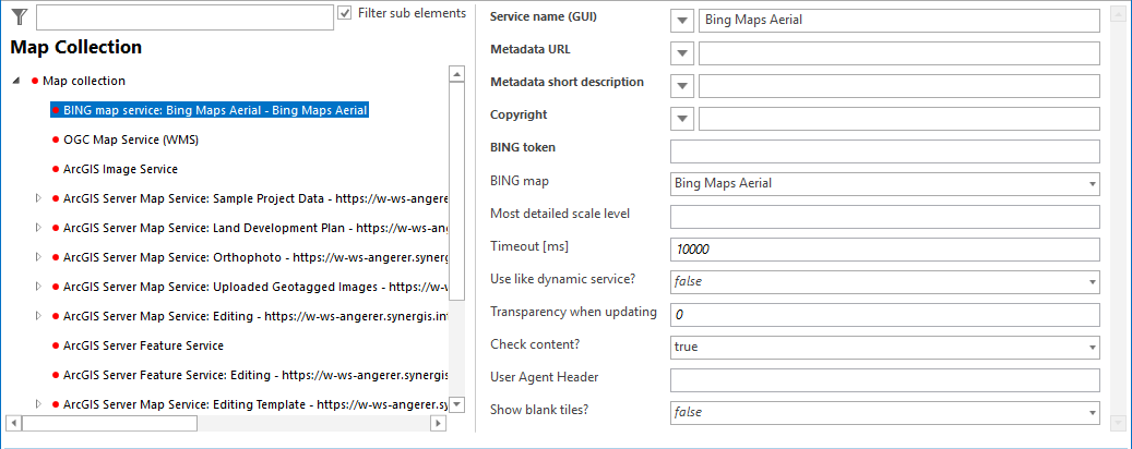 BING map service configuration