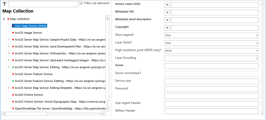 OGC WMS map service (WMS) configuration