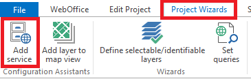 "Add service" - Configuration Assistant in the WebOffice author standalone Menu