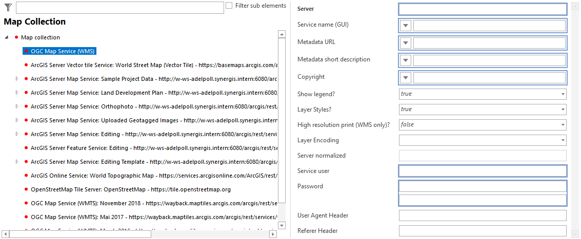 Selection of a OGC (WMS)/OGC (WMTS) Map Service
