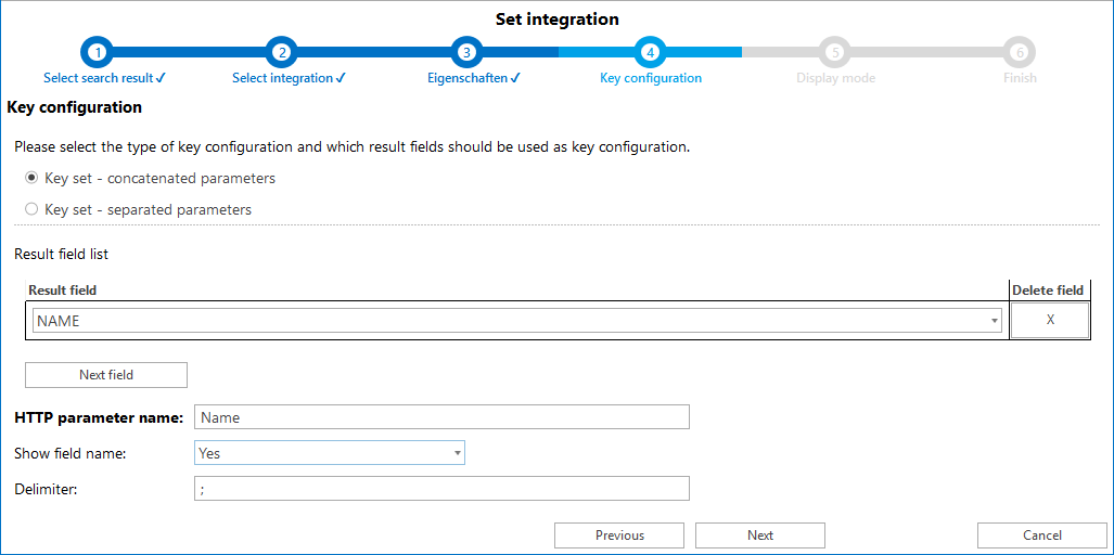 Key configuration for concatenated parameters