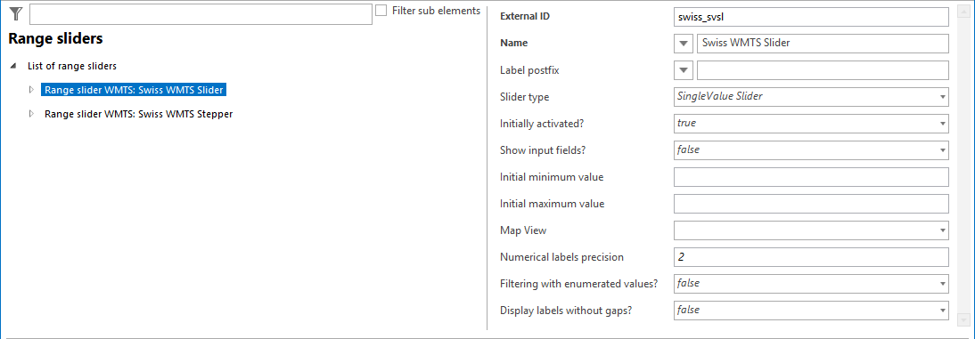 Configuration of a range slider for WMTS services