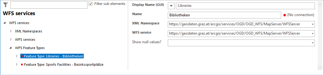 WFS feature type configuration