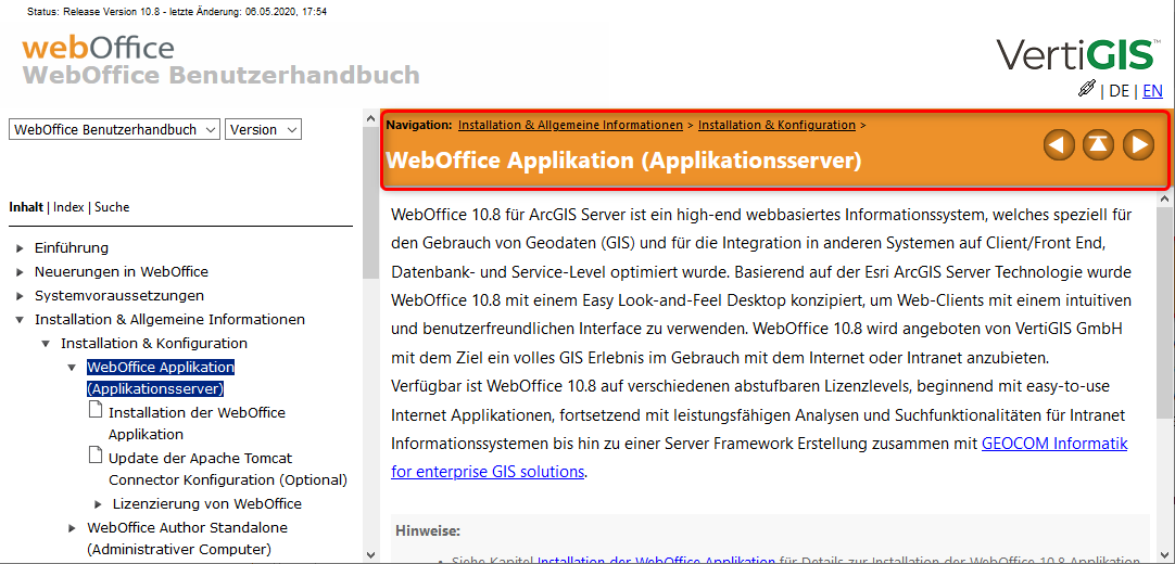 Titelleiste - Pfad zum Kapitel im Inhaltsverzeichnis / Navigation per Pfeiltasten möglich