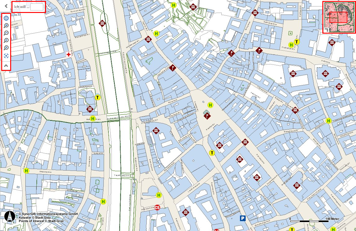 Erweiterte Funktionen im Hauptkartenbereich des WebOffice core Client