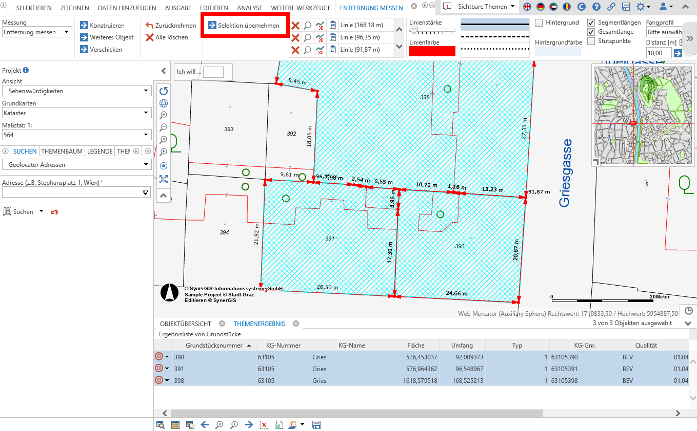 Selektionsgeometrie übernehmen im WebOffice core client