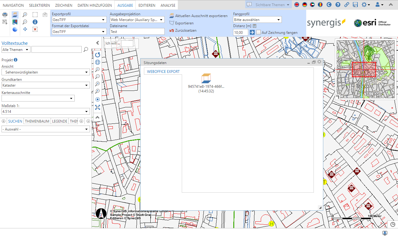 Exportieren eines GeoTIFFs im WebOffice html Client