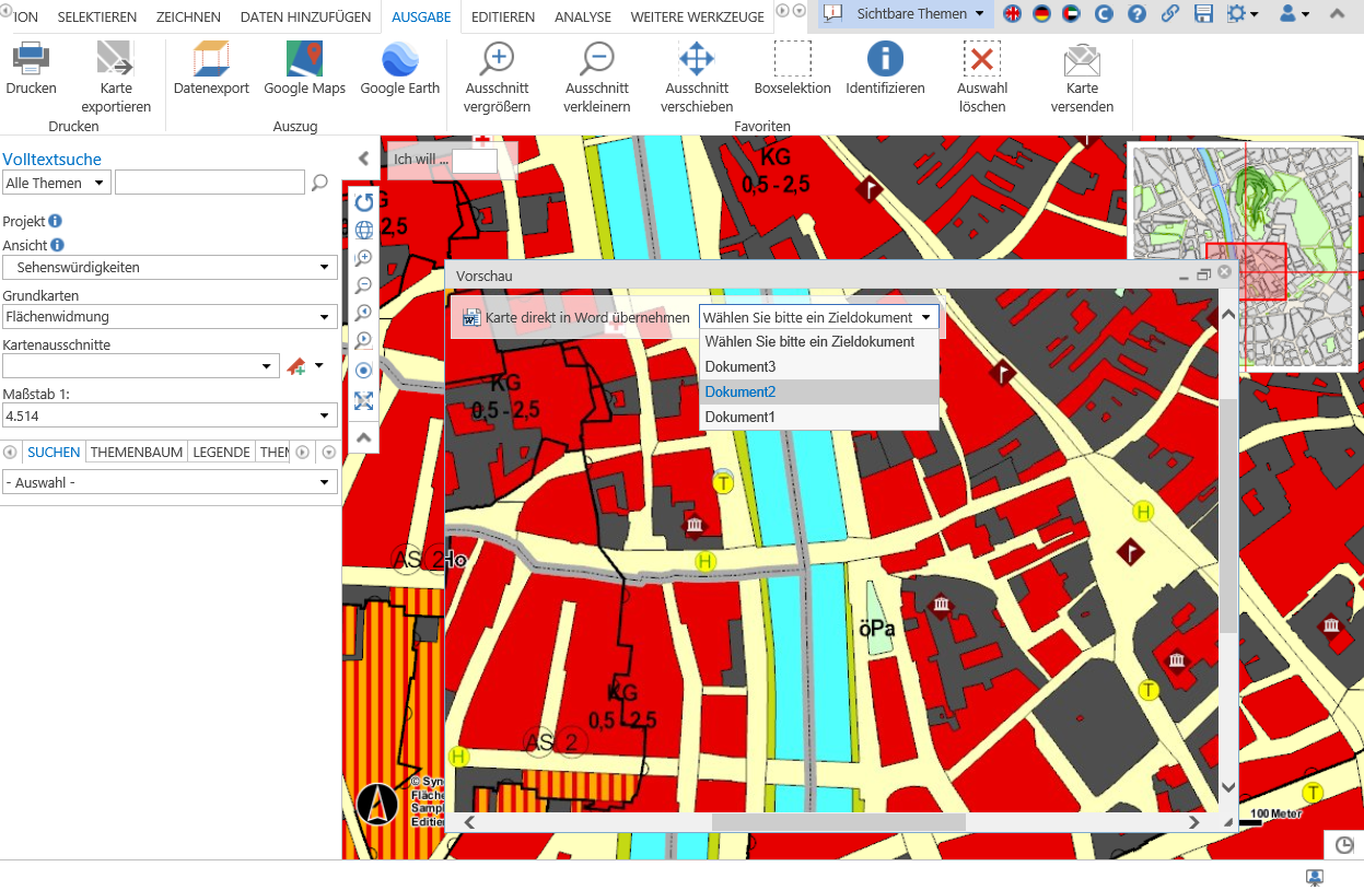 Kartenexport im WebOffice core client
