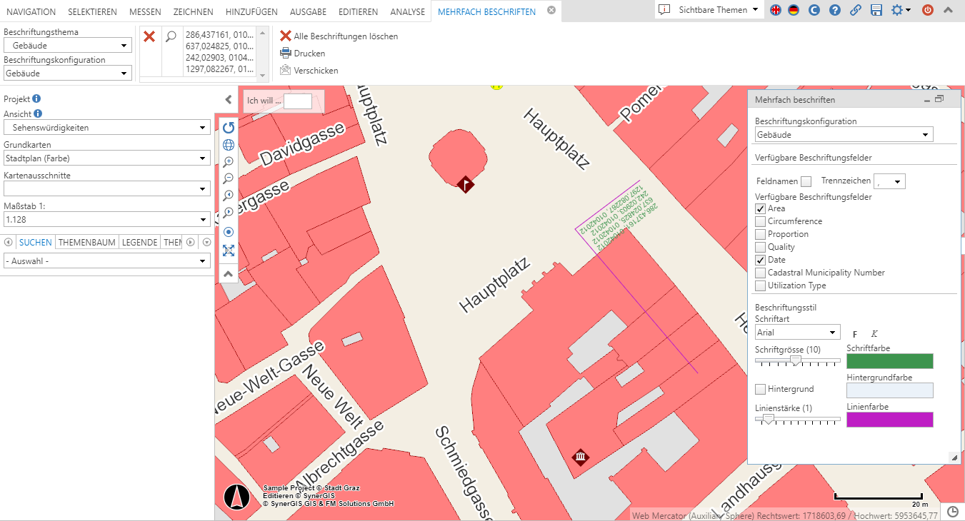 Beschriftung mehrerer Objekte im WebOffice core Client