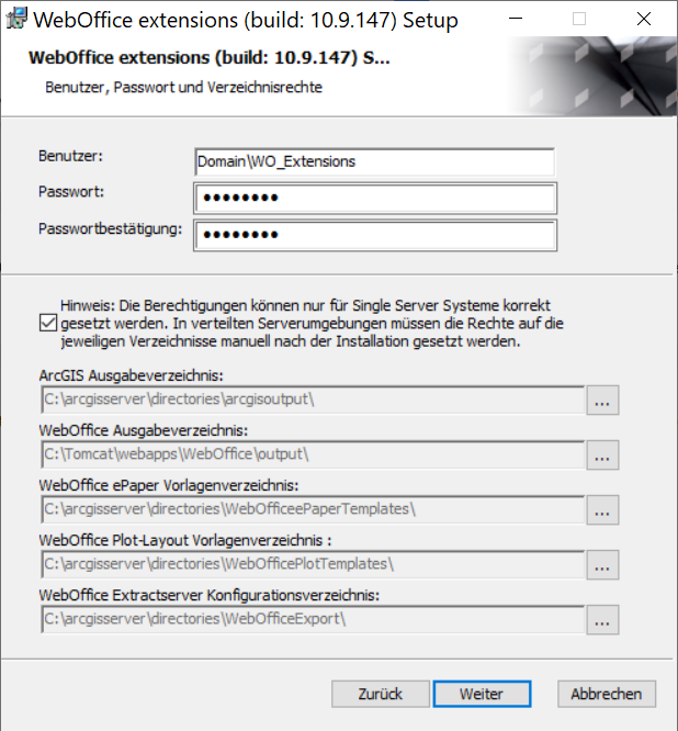 Installation mit einem WebOffice extensions Domain Benutzer 