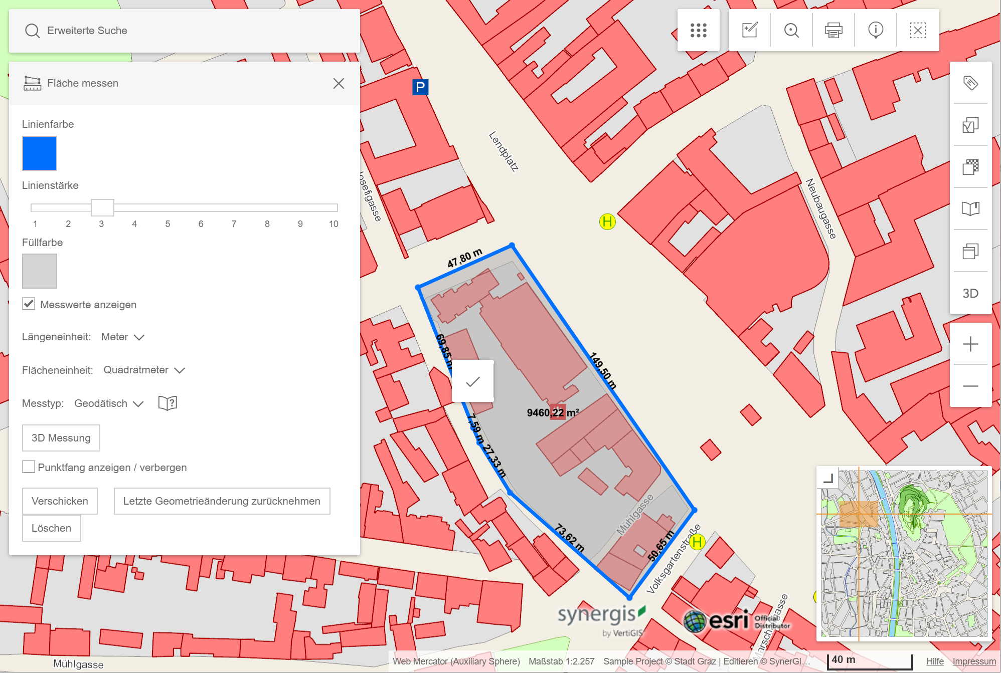 Fläche messen mit Stildialog im WebOffice flex Client