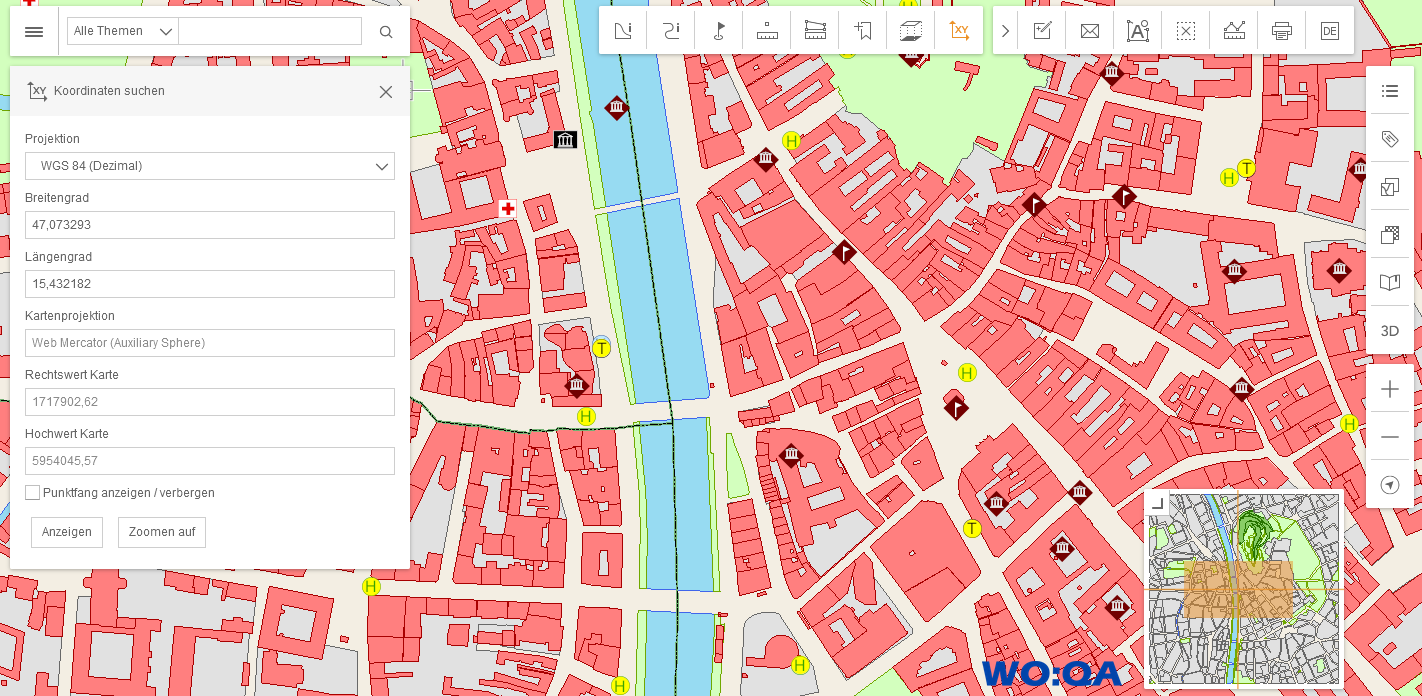Koordinaten suchen im WebOffice flex Client