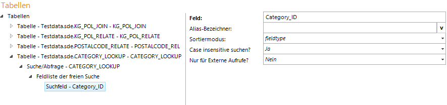 Konfigurieren einer Tabellenabfrage mit einem Suchfeld, welches auf das Lookup ID-Feld verweist