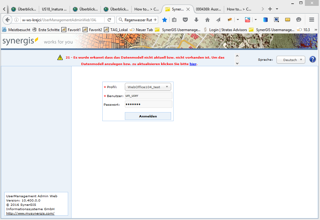 Erstellung des UM Datenmodells der neu erstellten Datenbank (Ersterstellung)