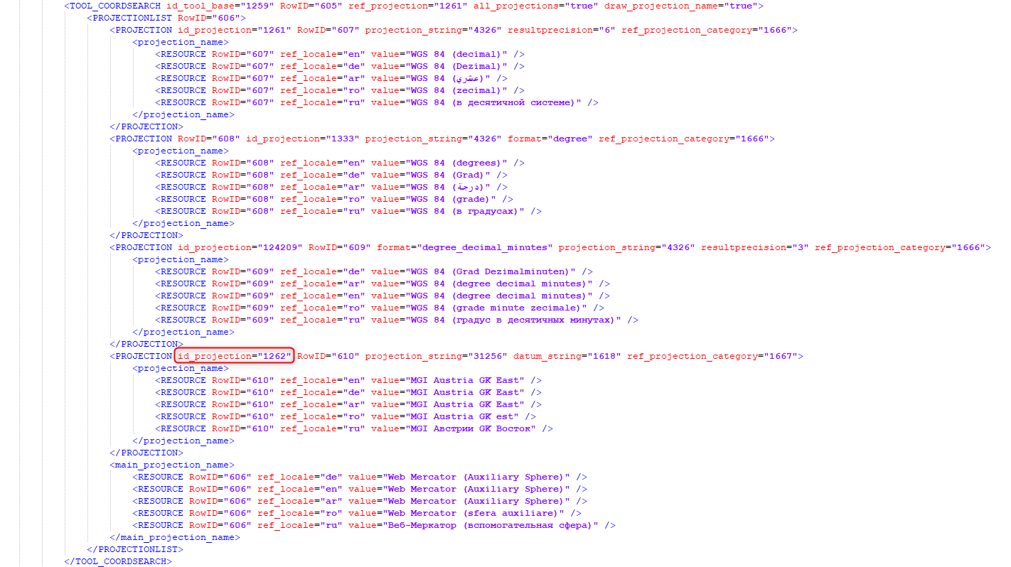 projectionParam aus der Projekt XML