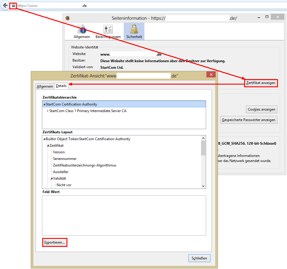 Zertifikat exportieren in Firefox