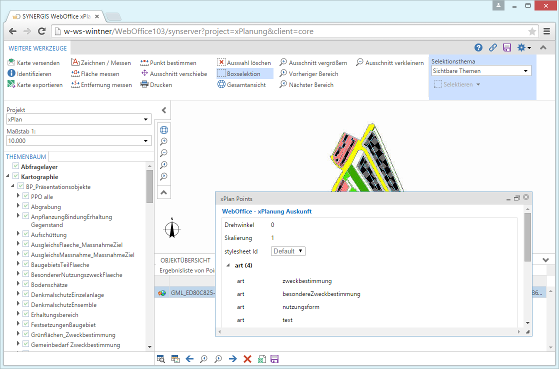 WebOffice - xPlanung Auskunft in the WebOffice core client