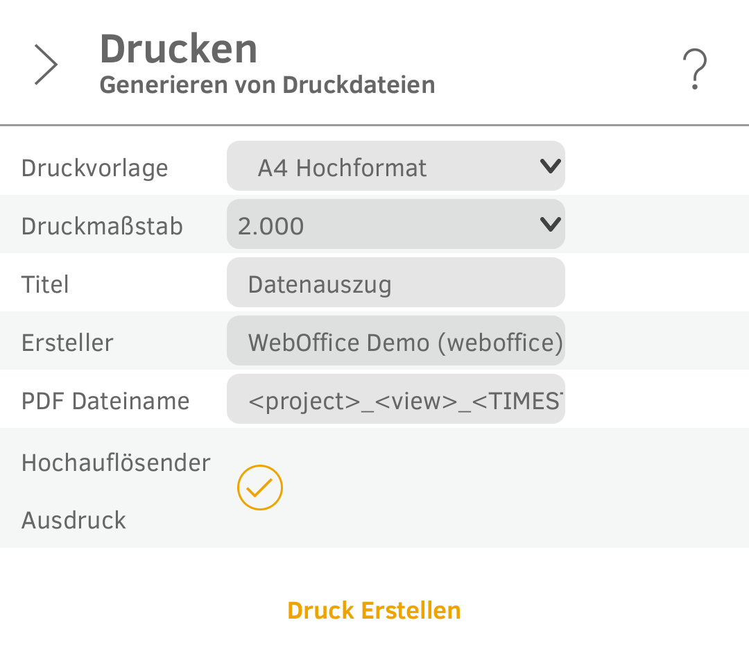 Druckdialog im mobile Client (kleines Display)