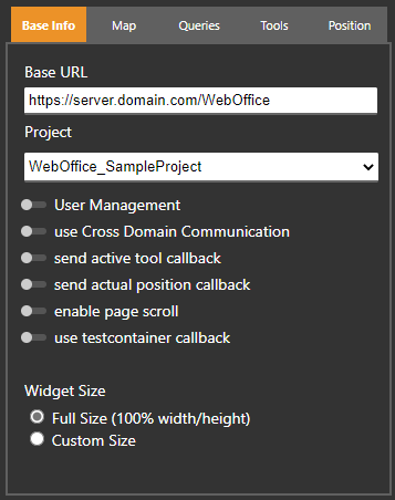 WebOffice map widget Testcontainer - Base Info