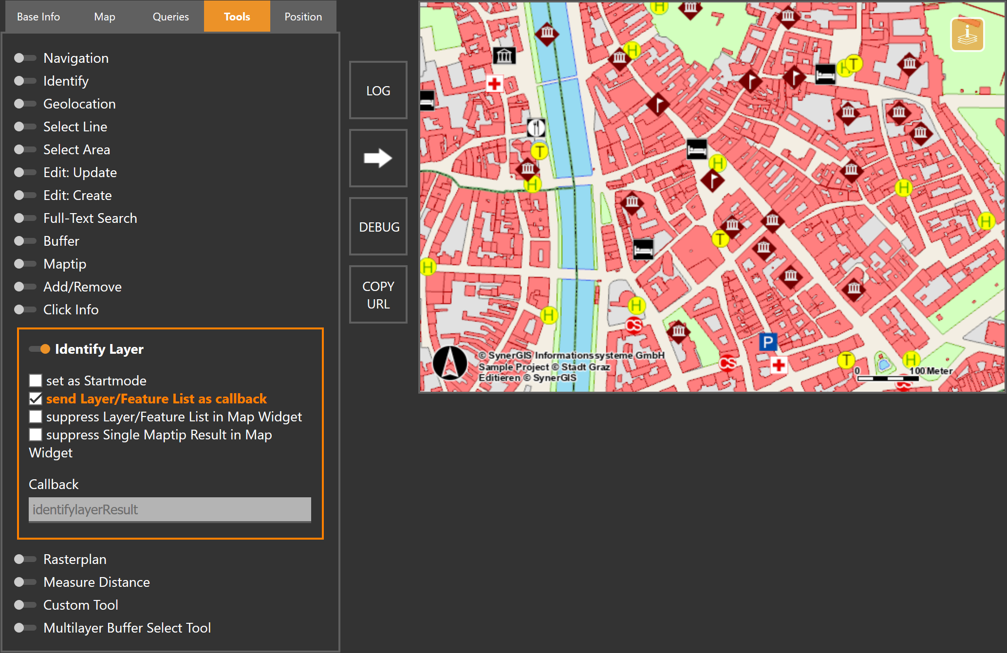 WebOffice map widget Testcontainer - Werkzeug Identify Layer